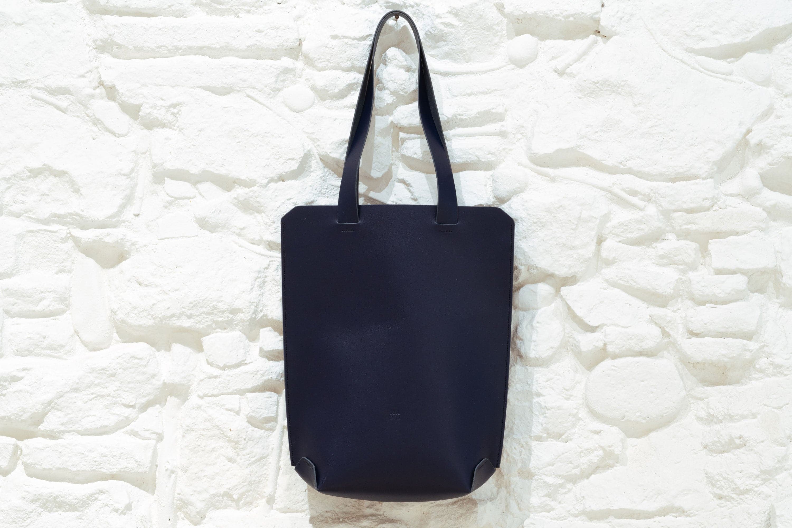 Tote Bag High Size Vertical Marine Blue Color Vegetable Tanned Leather Handcrafted Design By Manuel Dreesmann Atelier Madre Barcelona Spain