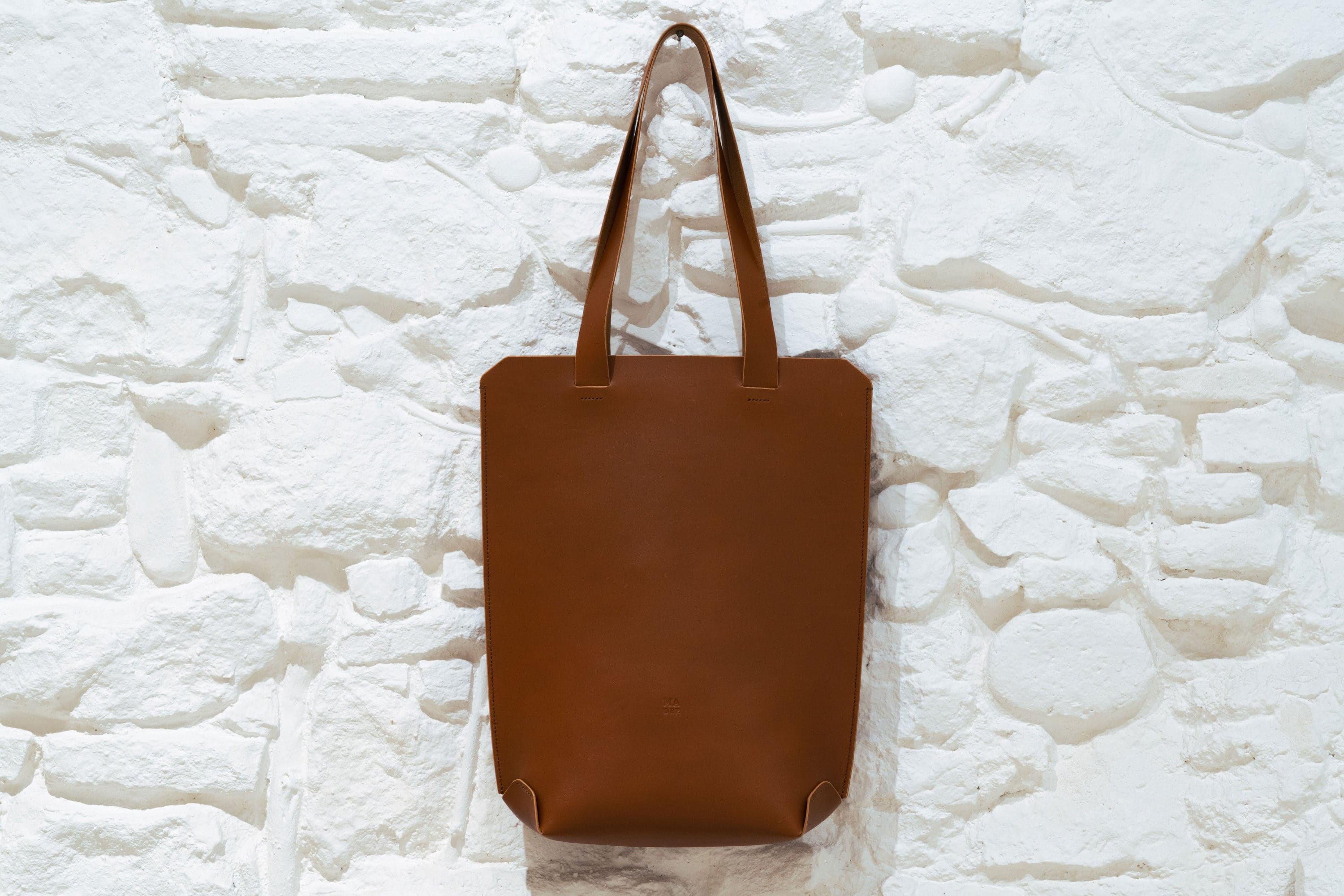 Tote Bag Brown Leather Long Version Vachetta Leather Minimal Pure Design By Manuel Dreesmann Atelier Madre Barcelona Spain