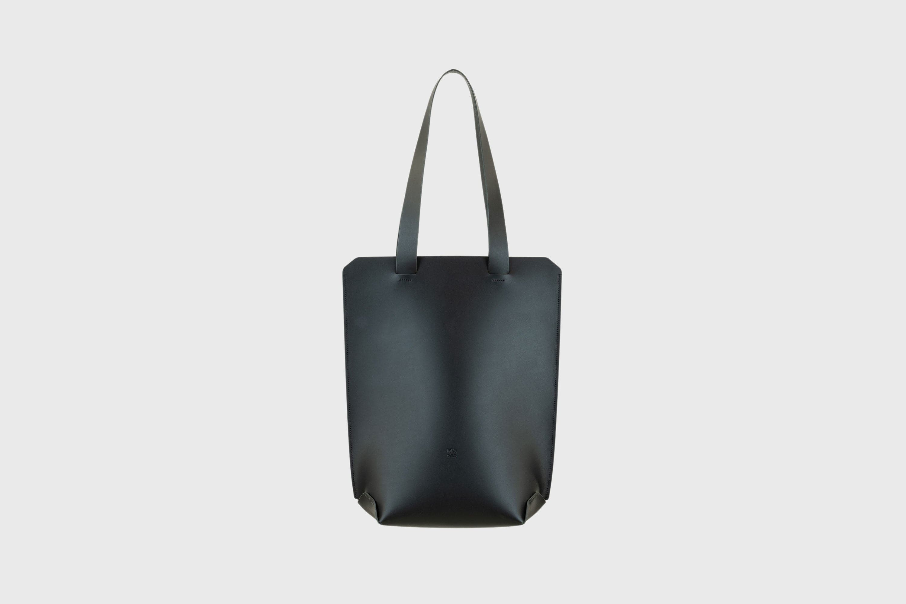 Tote Bag Long Version Black Leather Vachetta Real Genuine Leather Handmade Artisan Design By Manuel Dreesmann Atelier Madre Barcelona Spain